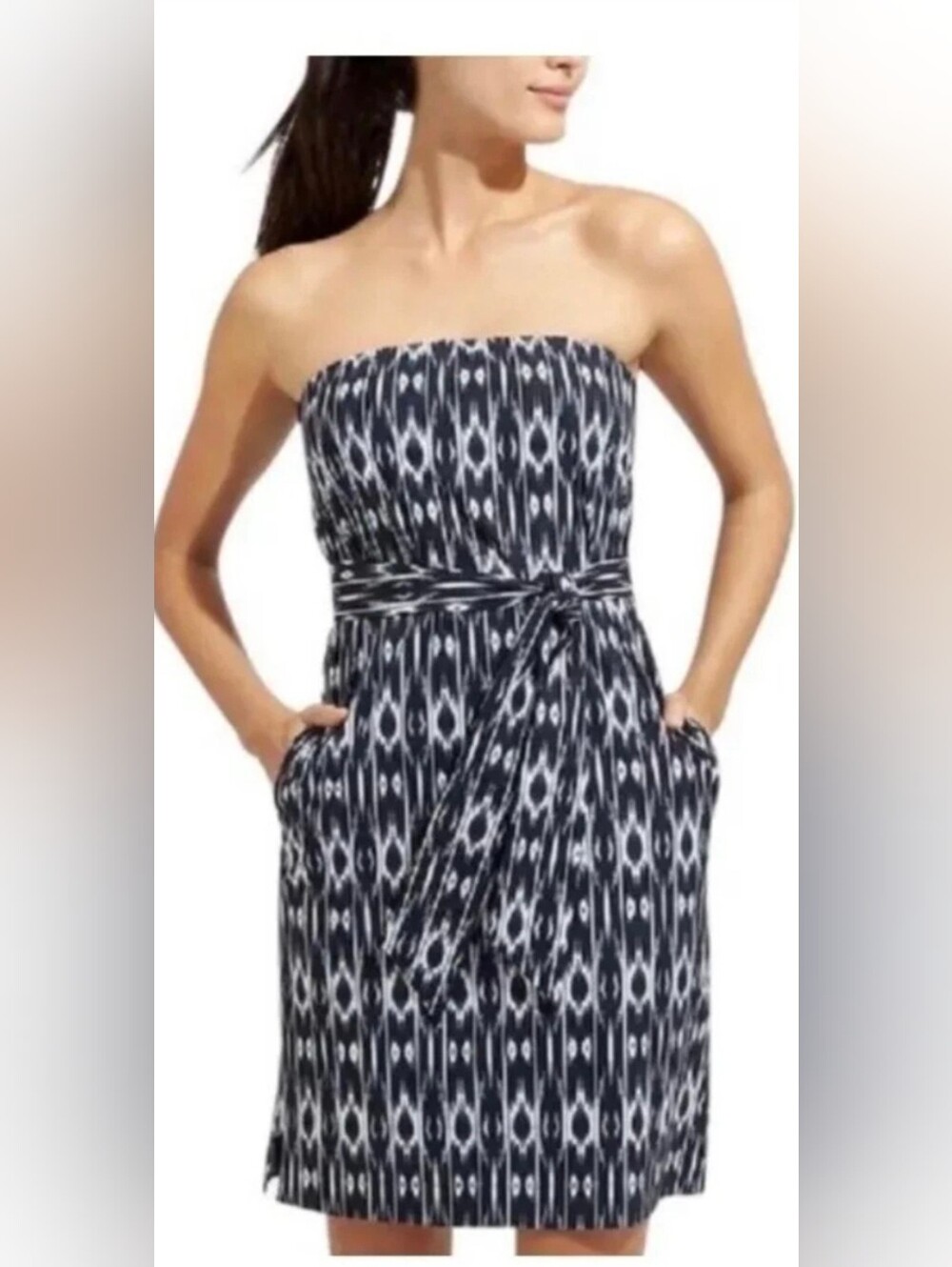 Athleta Strapless Anywhere Dress Ikat Size 14 & 16 Blue White